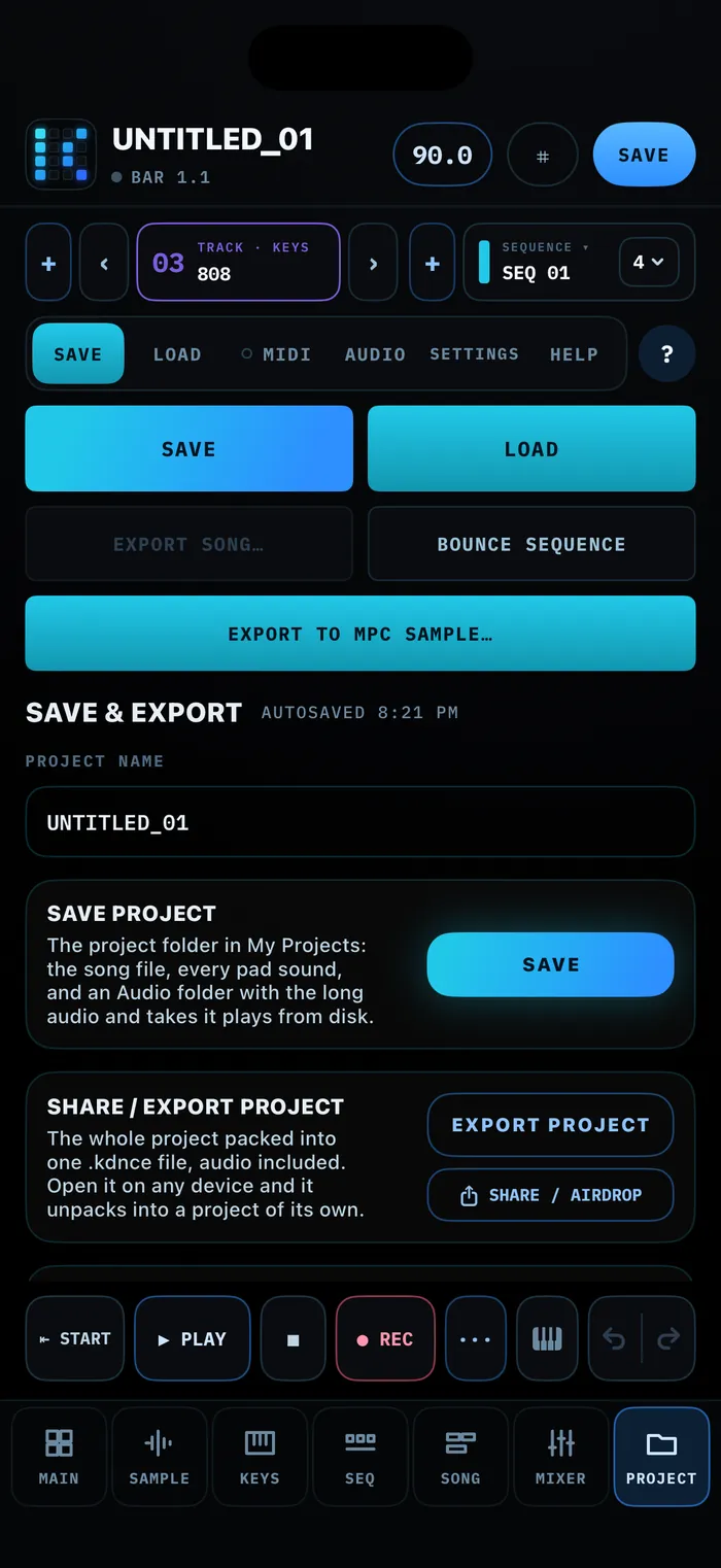 PROJECT  SAVE AND EXPORT